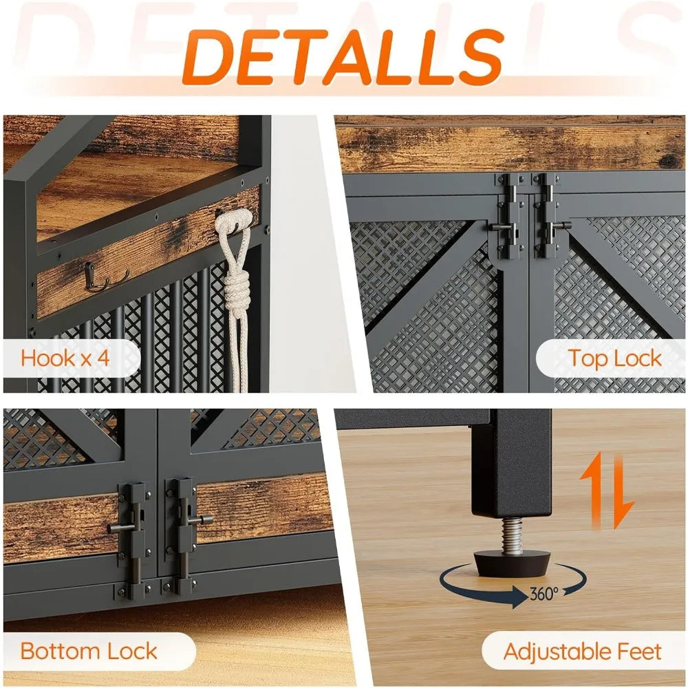 MKDK Large Dog Crate Furniture with LED Lights
