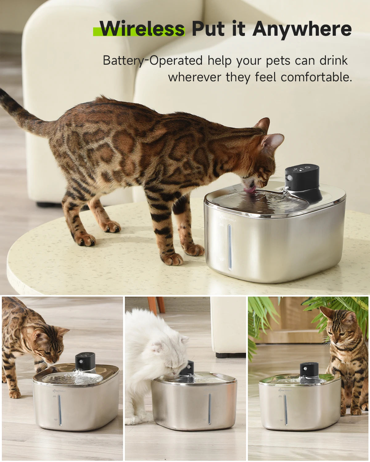 APD Automatic Wireless Cat Water Fountain Stainless Steel
