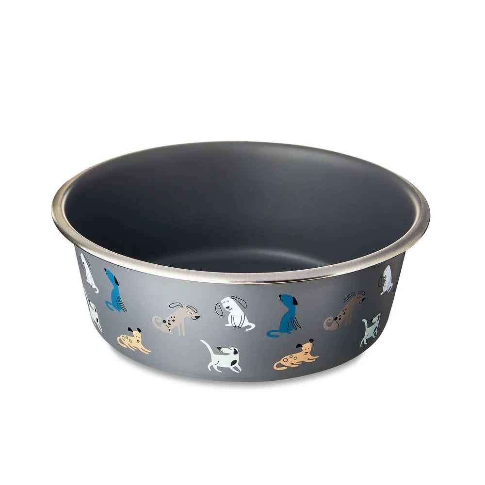 Stainless Steel Dog Bowl Set 64oz Capacity Non-Slip Base Fun Dog Face Design Easy Clean Durable Pet Feeding Dish