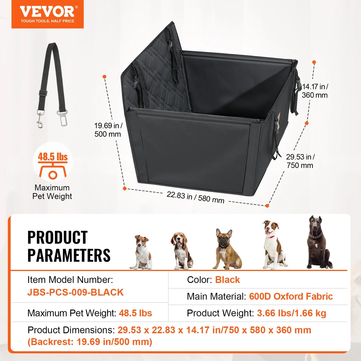 SucceBuy Dog Car Booster Seat Waterproof With Safety Leash