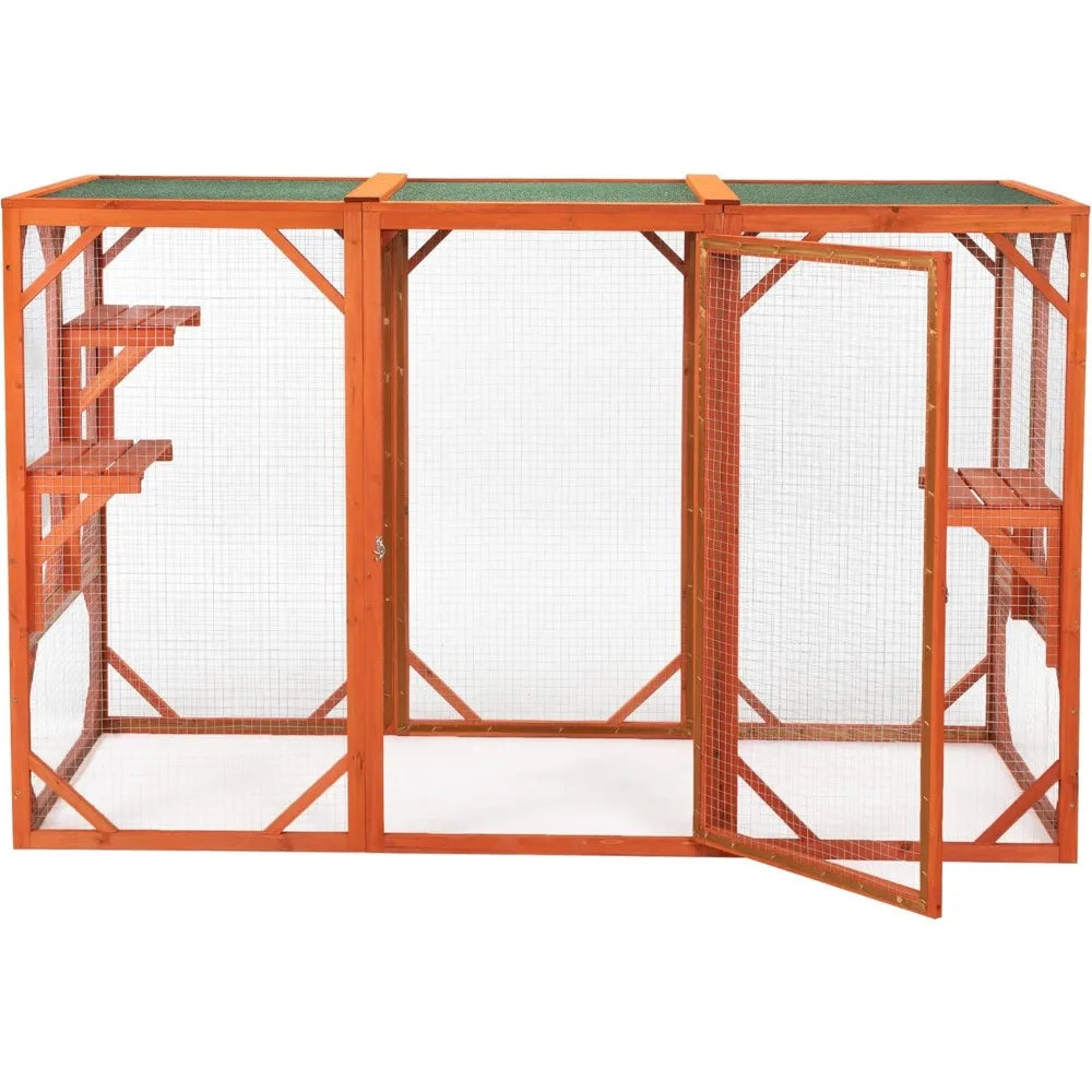 Wooden Cat House Outdoor Cat Cage with Water Proof Planks