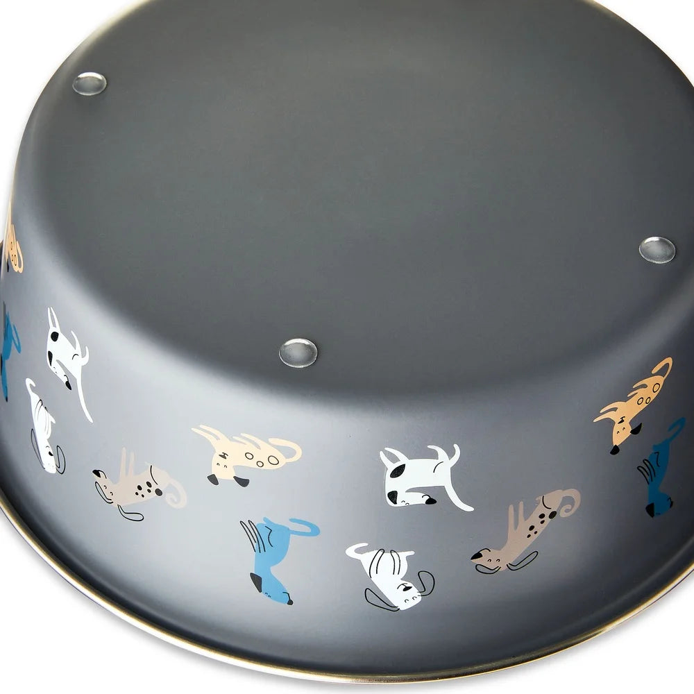 Stainless Steel Dog Bowl Set 64oz Capacity Non-Slip Base Fun Dog Face Design Easy Clean Durable Pet Feeding Dish
