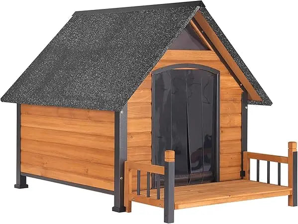 MKDK Outdoor Weatherproof Dog House with Metal Frame