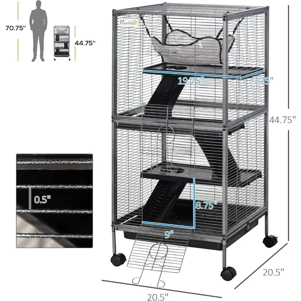 Metal Small Animal Cage with Hammock and Rolling Base