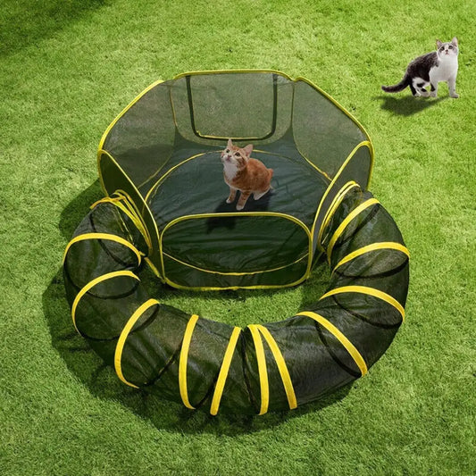 Outdoor Cat Enclosure Portable Catio Circle Playpen Tunnel
