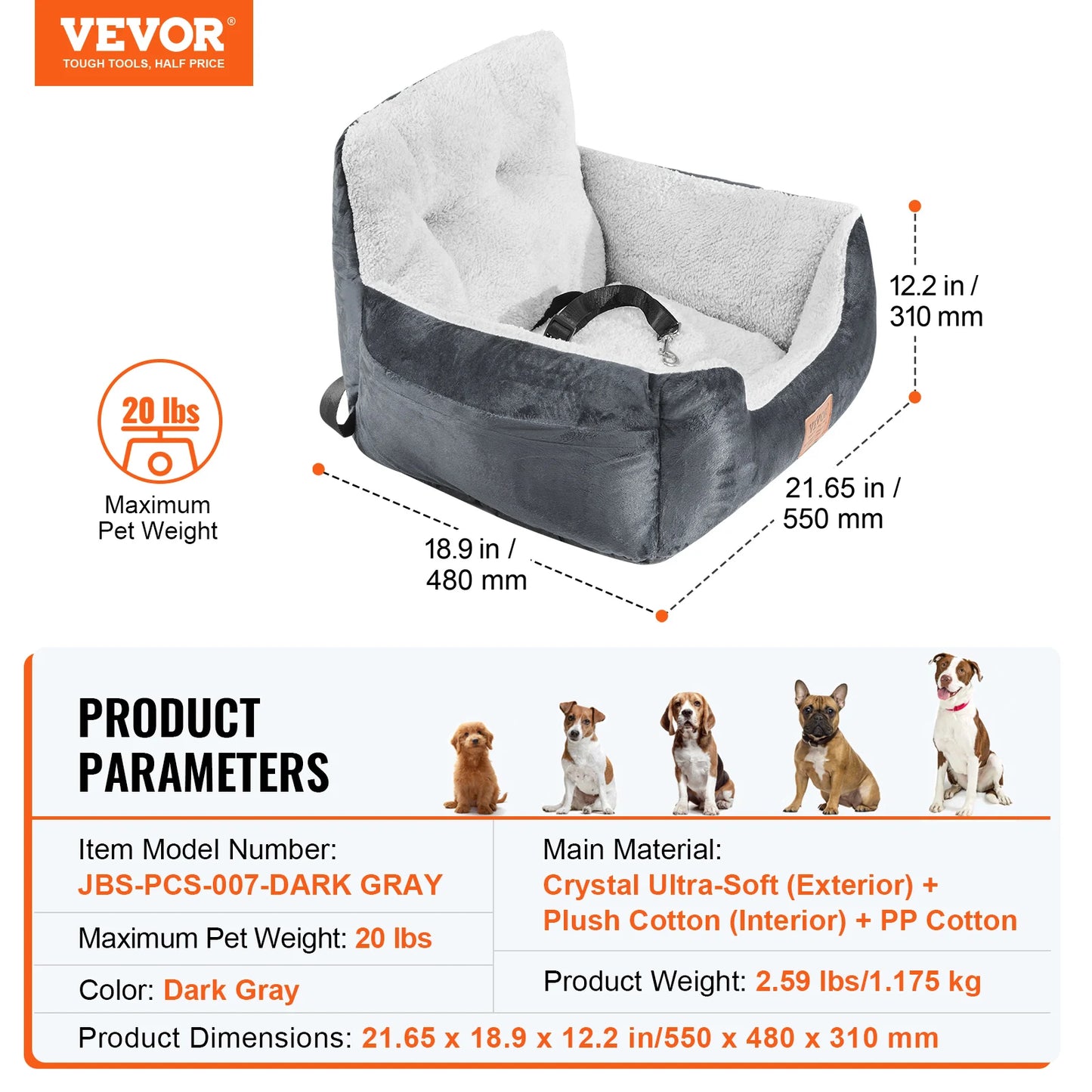 SucceBuy Dog Car Booster Seat Waterproof With Safety Leash