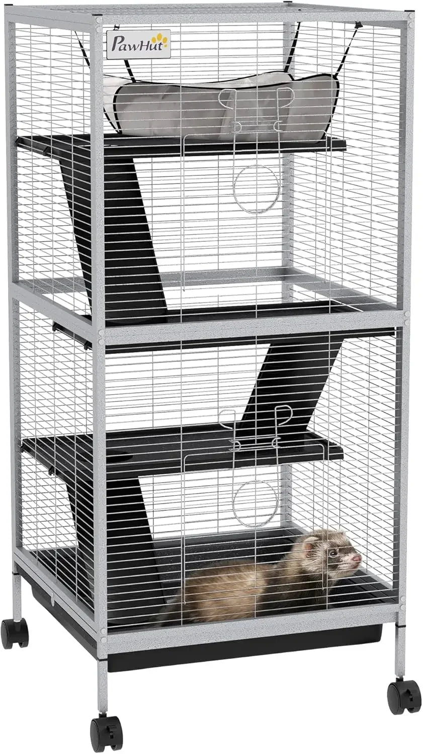 Metal Small Animal Cage with Hammock and Rolling Base