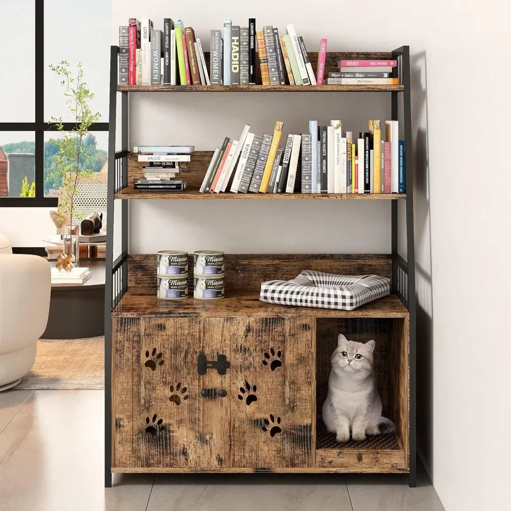 HuanZhuang Cat Litter Box Enclosure with Shelf and Scratch Pad