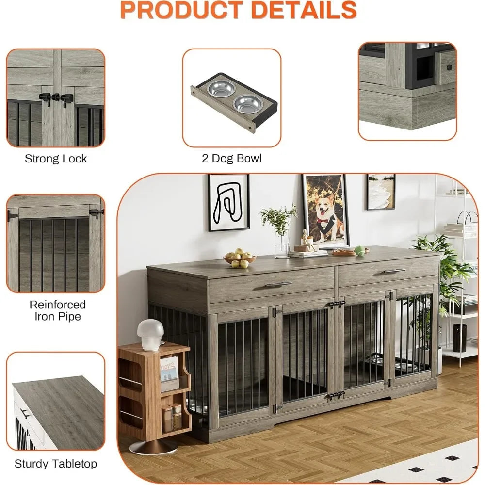 ZUIYU Large Dog Crate Furniture with Storage Drawers