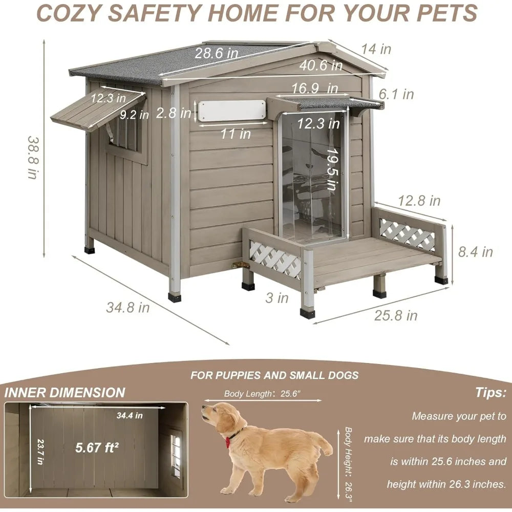 Dafify Outdoor Large Dog House with Porch and Removable Floor