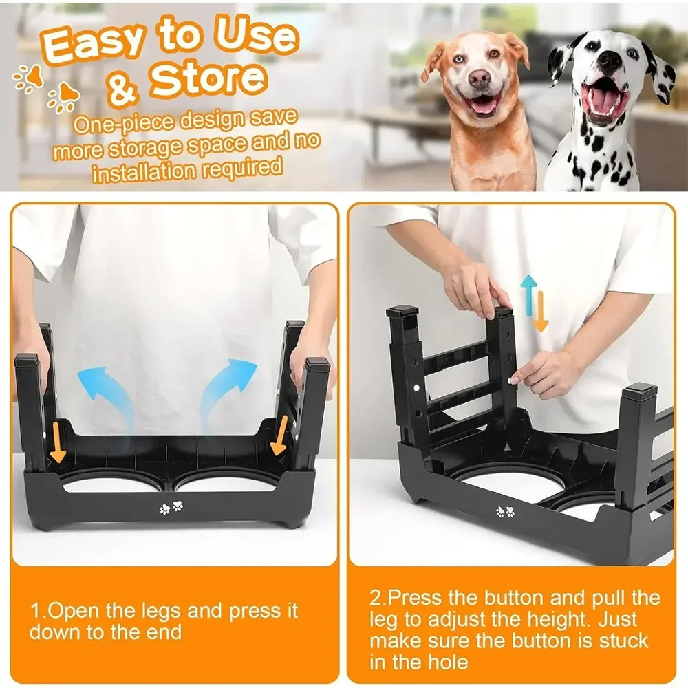 Adjustable Elevated Pet Dish Bowl with Stainless Steel Bowls
