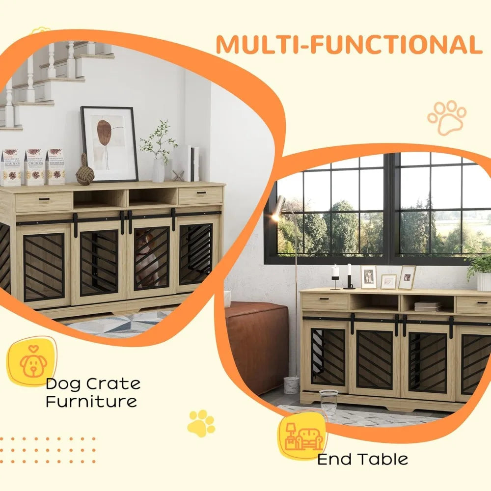 MKDK Double Dog Crate Furniture with Removable Divider