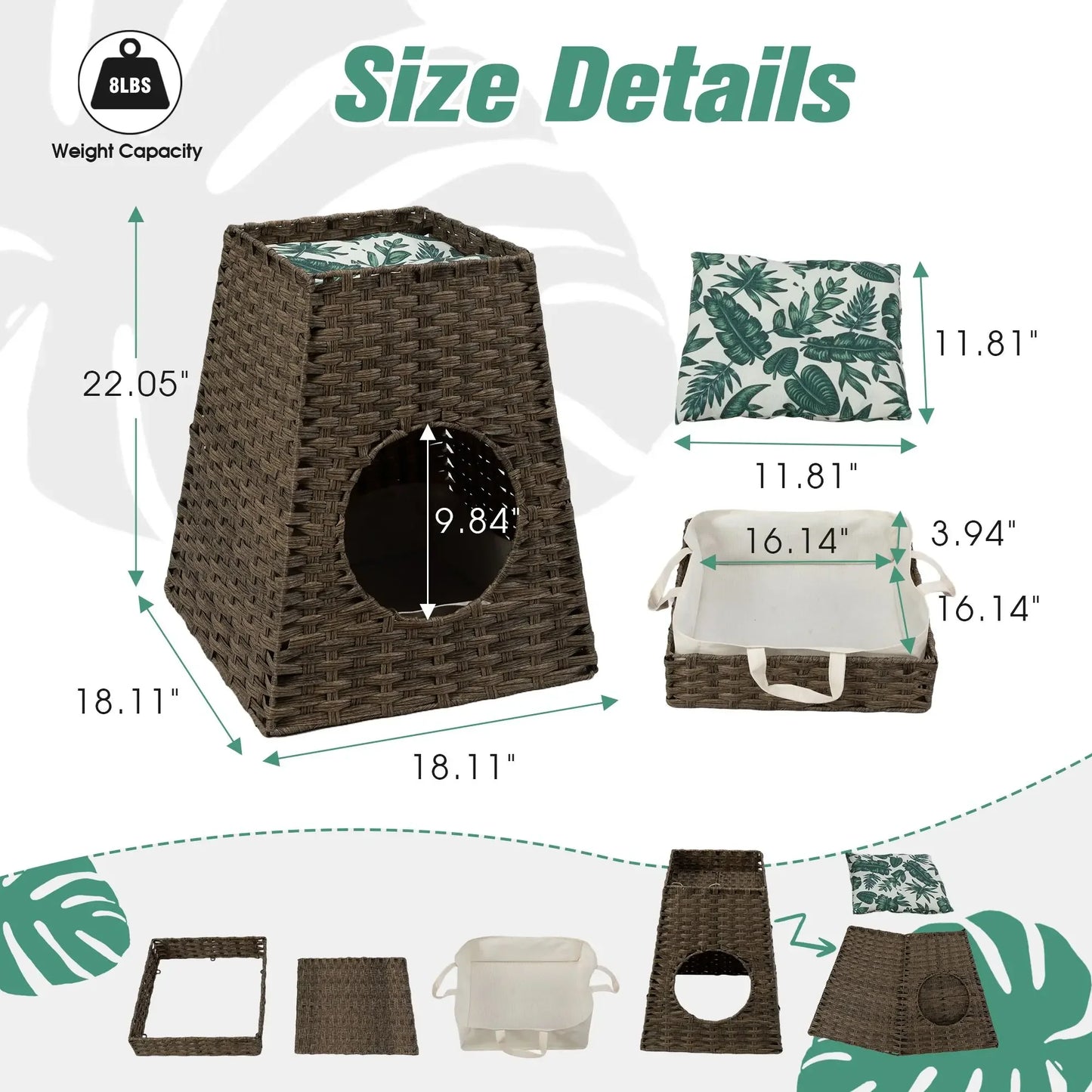 Multipurpose Rattan Cat Litter Box Enclosure Nightstand