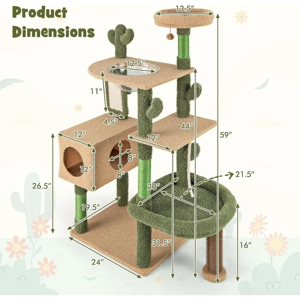 Dafify Cactus Cat Tree Tall Cat Tower with Scratching Posts
