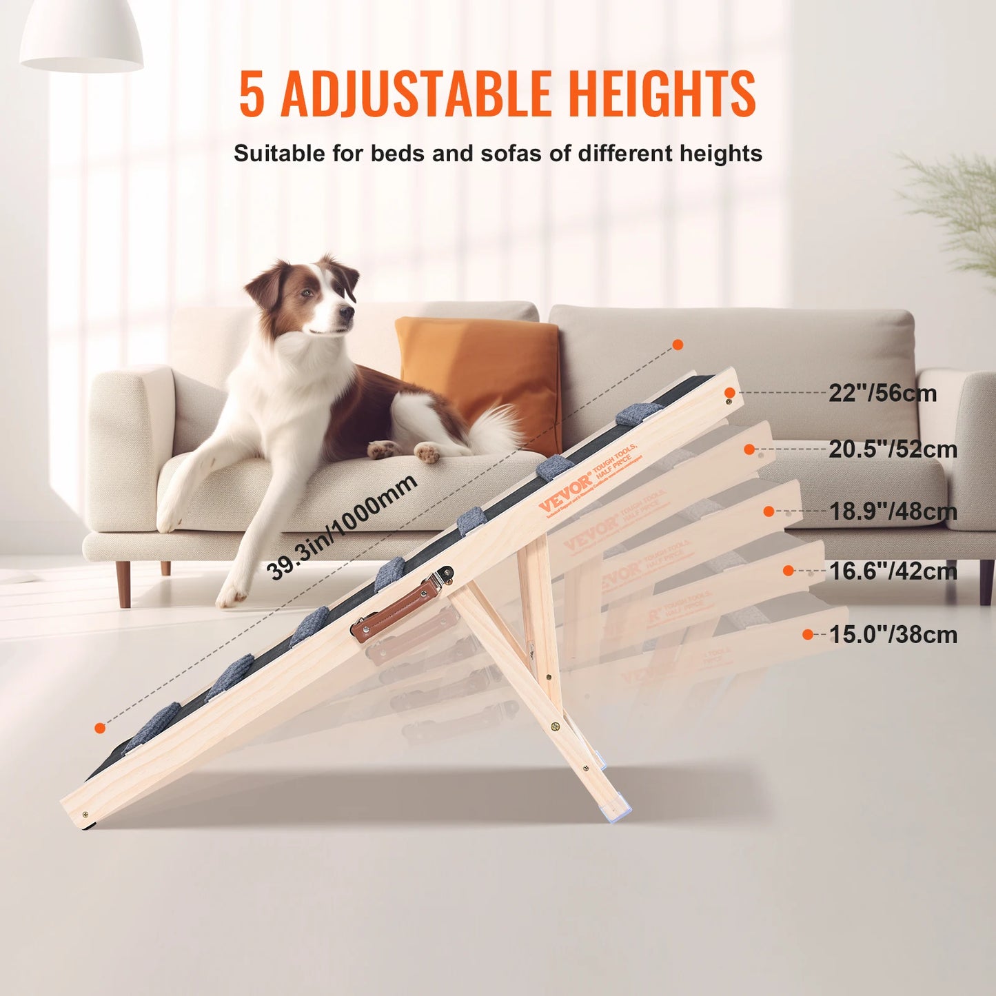 SucceBuy Adjustable Wooden Dog Ramp for Easy Climbing