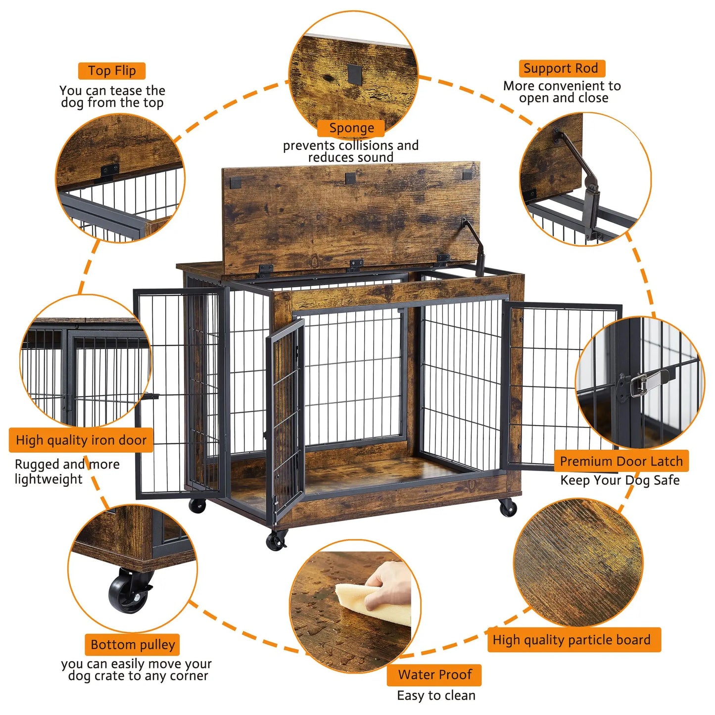 Furniture Style Dog Crate Side Table on Wheels