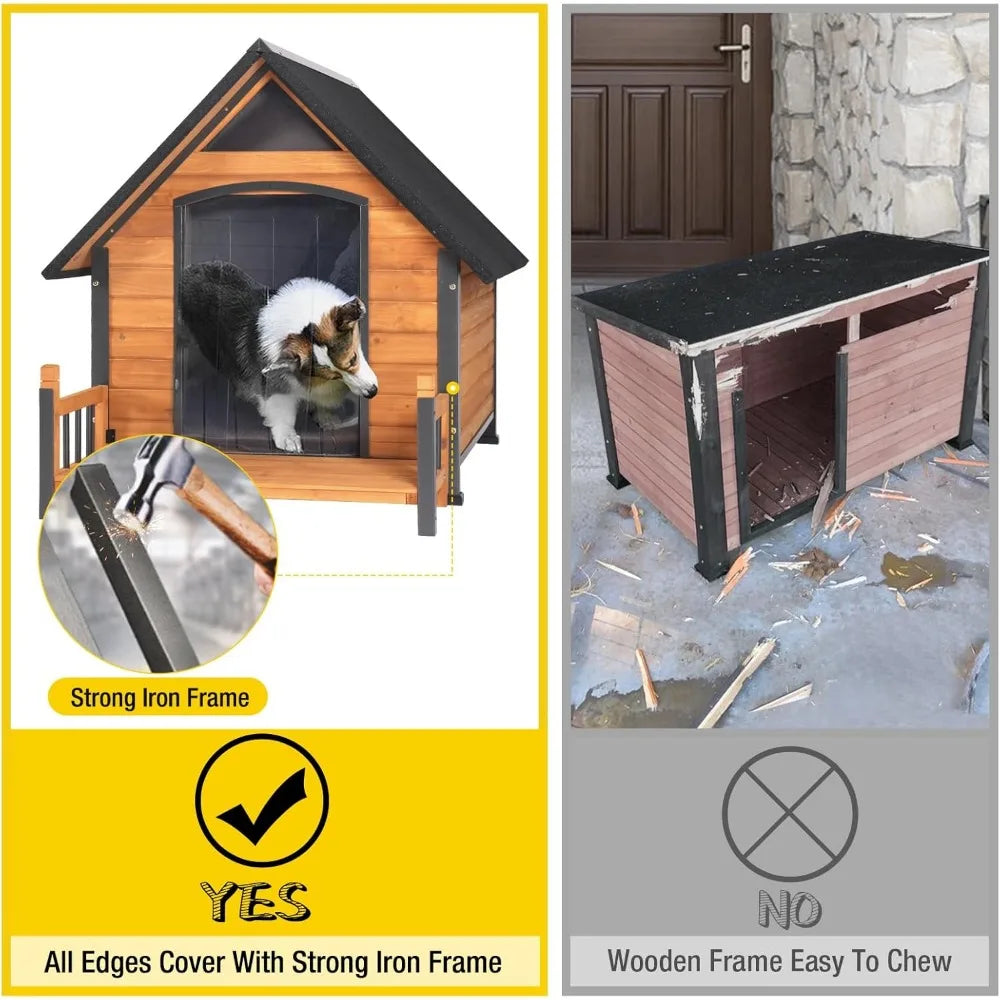 MKDK Outdoor Weatherproof Dog House with Metal Frame