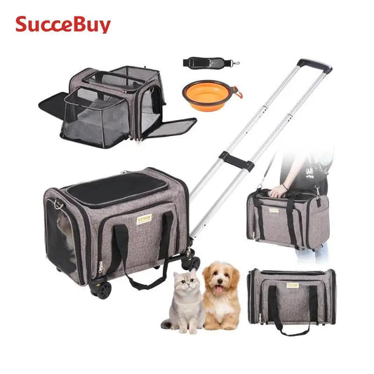 SucceBuy Pet Cat Carrier Breathable Travel Backpack with Wheels