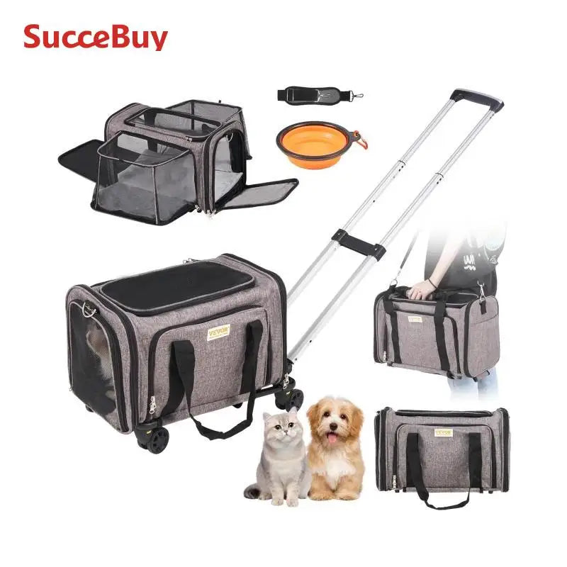 SucceBuy Pet Cat Carrier Backpack with Wheels and Handle