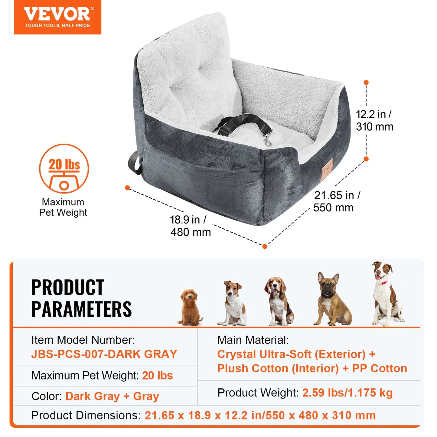 SucceBuy Dog Car Booster Seat Waterproof With Safety Leash