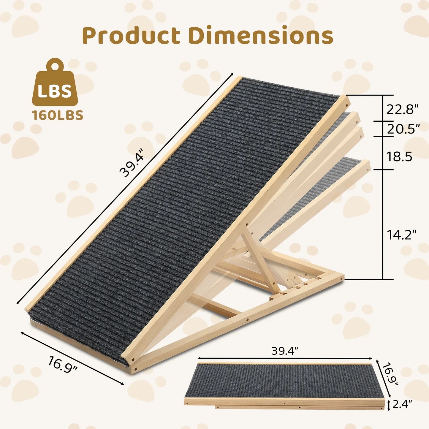 Foldable Wooden Dog Ramp Stairs Adjustable Height For Pets