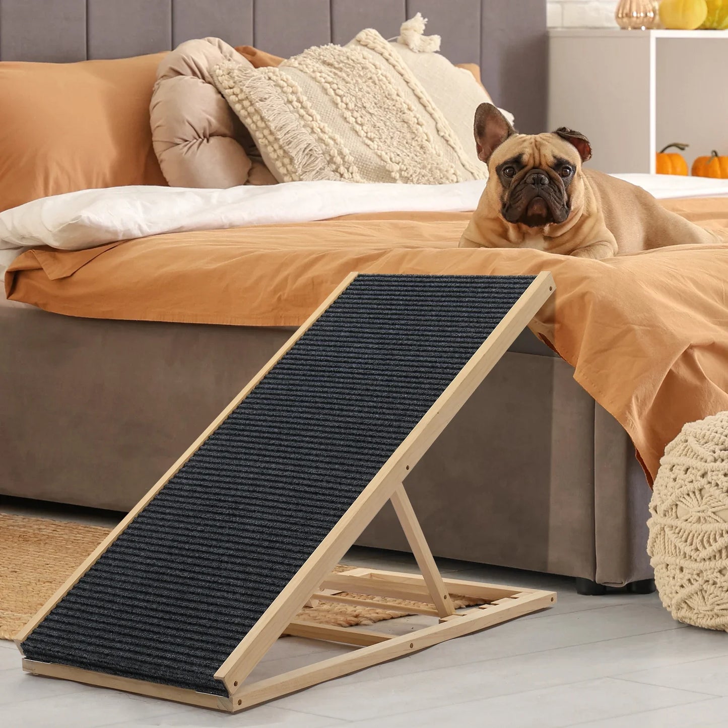 Foldable Wooden Dog Ramp Stairs Adjustable Height For Pets