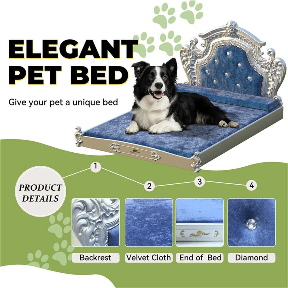 BORWARTCN Dutch Velvet Dog Bed With Headboard And Frame