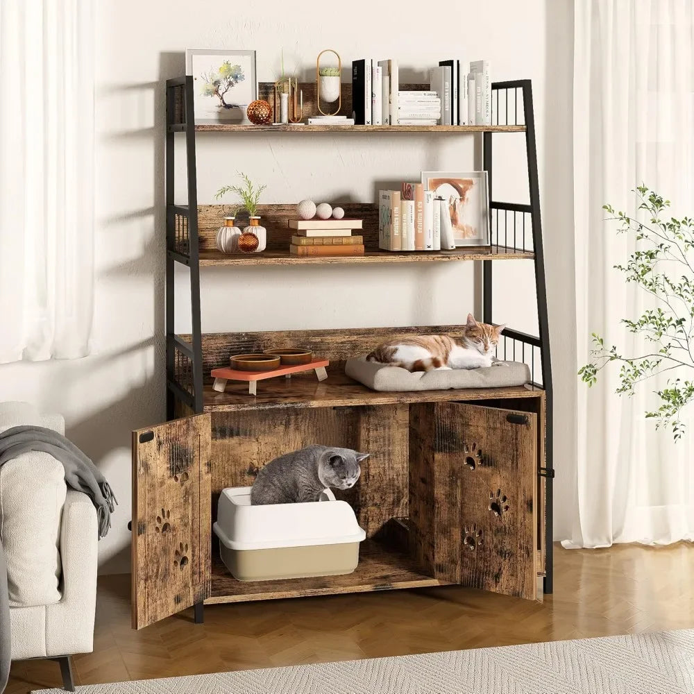 HuanZhuang Cat Litter Box Enclosure with Shelf and Scratch Pad