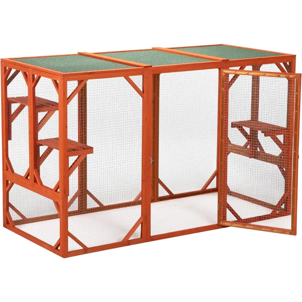 Wooden Cat House Outdoor Cat Cage with Water Proof Planks