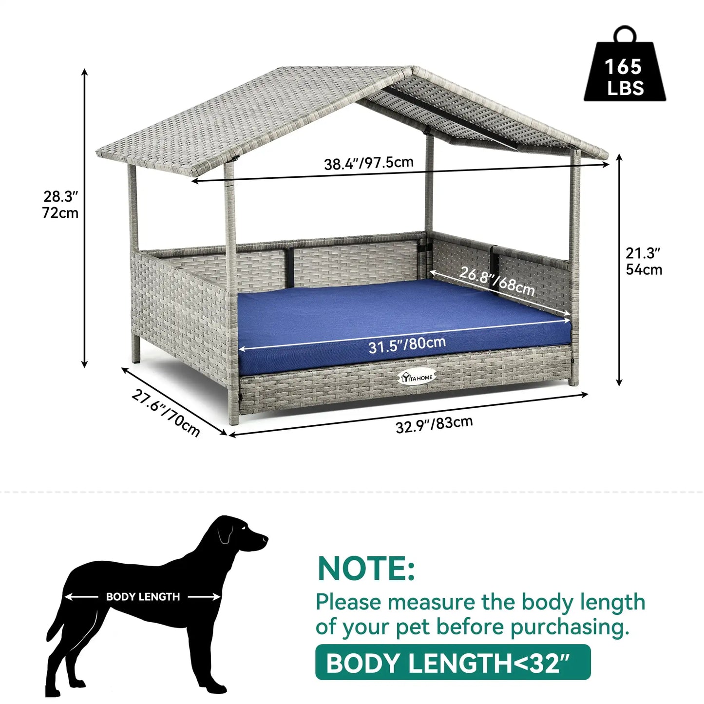 XMSJ Outdoor Rattan Dog House With Canopy And Elevated Bed