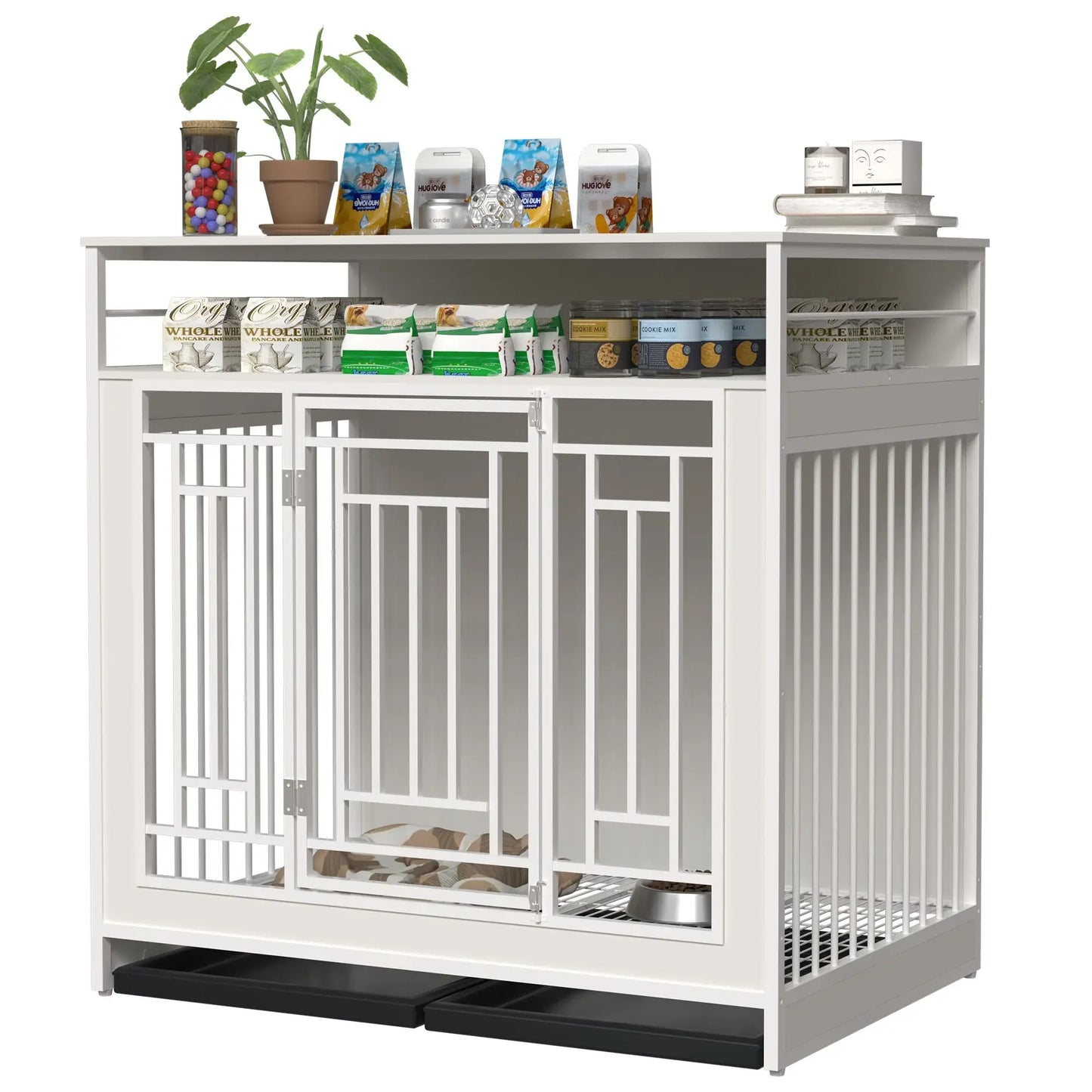 Dog Crate Furniture with Divider and Storage Drawers