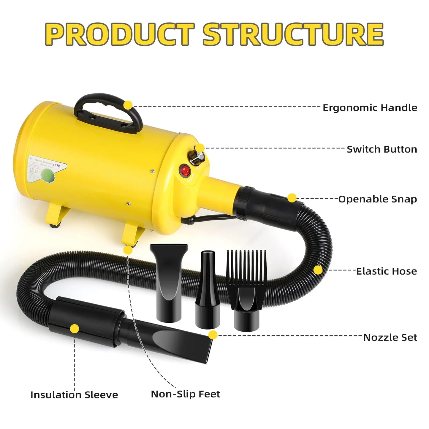 Dog Hair Dryer 3.8HP Pet Grooming Blower