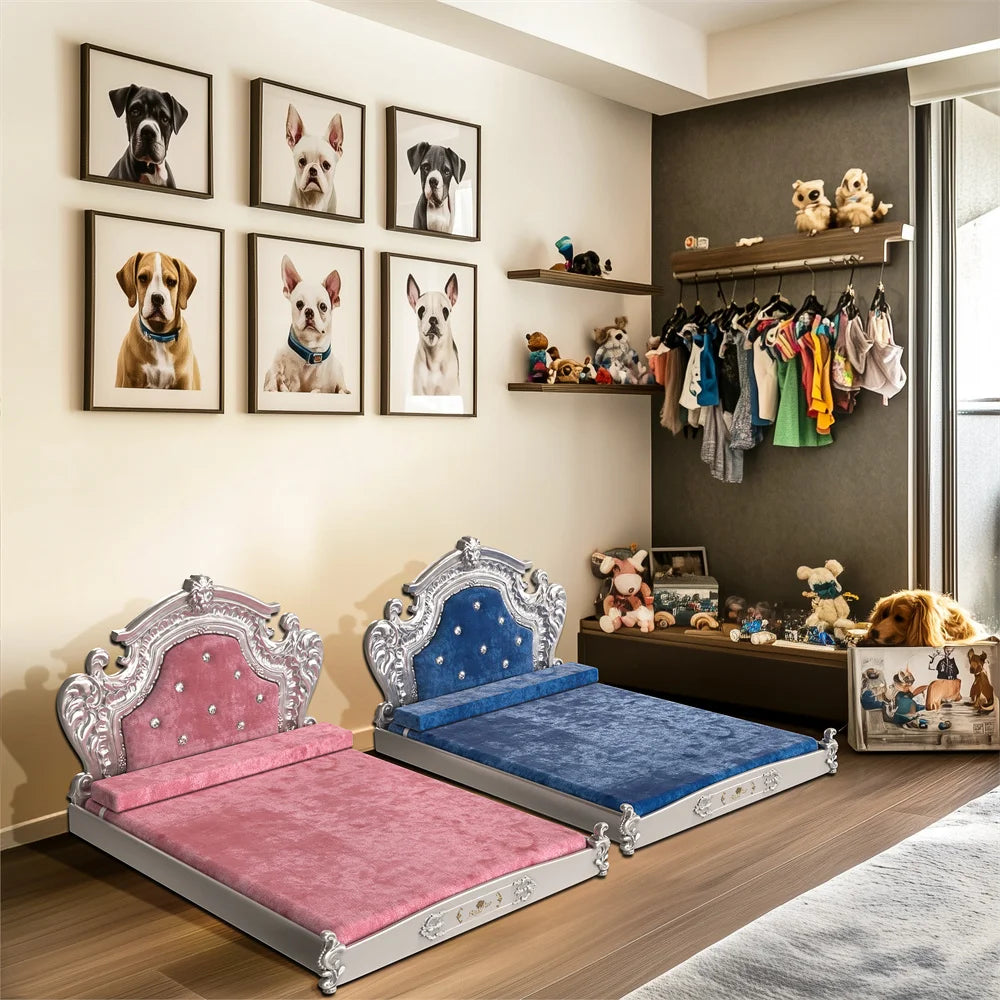 BORWARTCN Dutch Velvet Dog Bed With Headboard And Frame