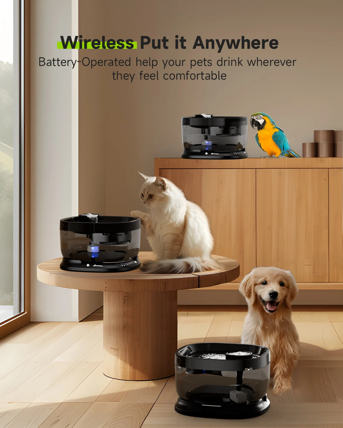 APETDOLA Wireless Dog Water Fountain Auto Sensor Dispenser