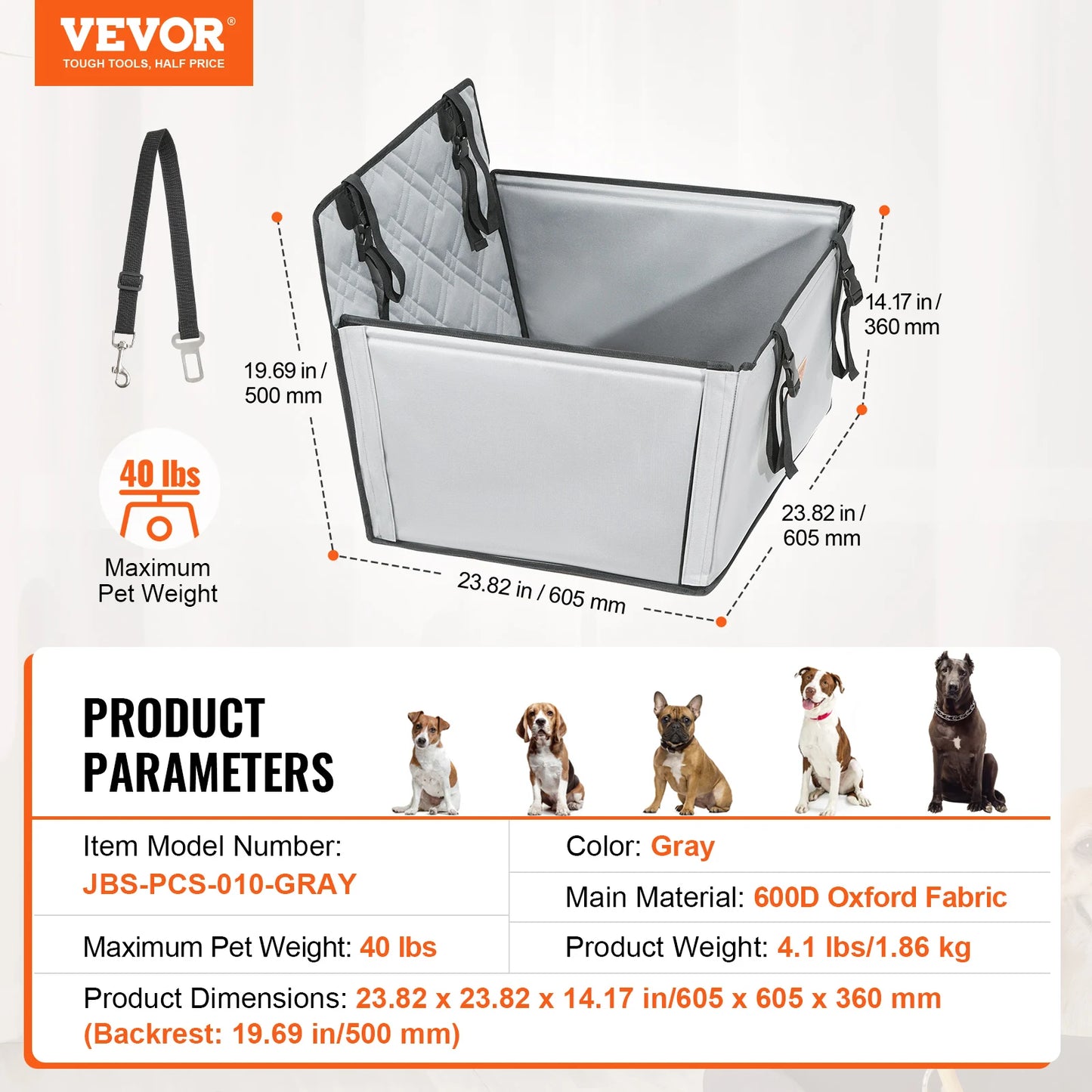 SucceBuy Dog Car Booster Seat Waterproof With Safety Leash