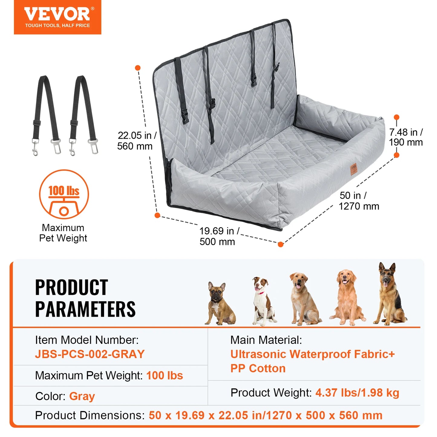SucceBuy Dog Car Booster Seat Waterproof With Safety Leash
