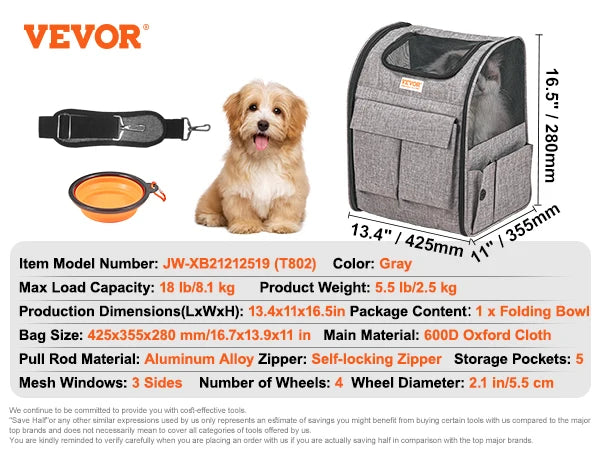 SucceBuy Pet Cat Carrier Backpack with Wheels and Strap
