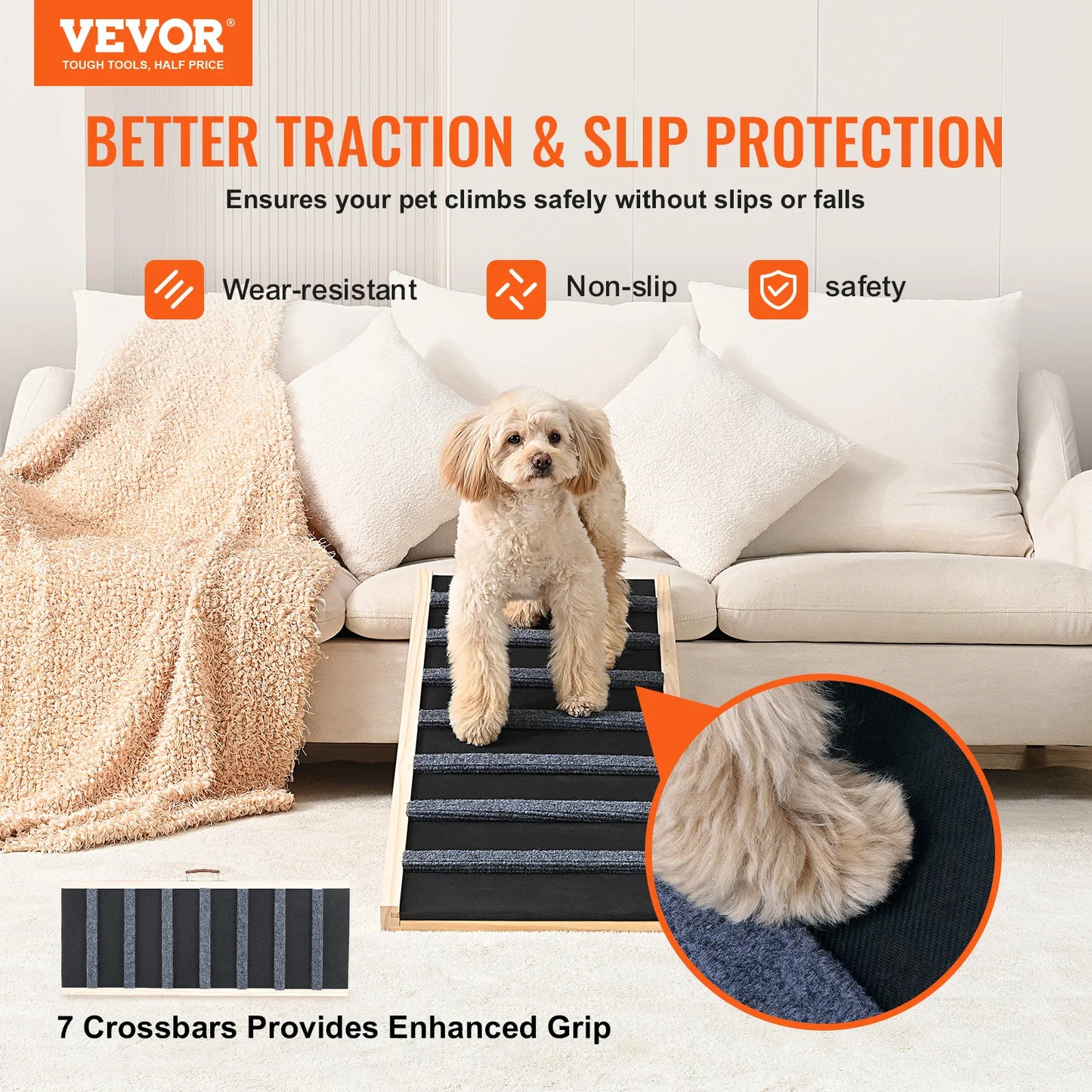 SucceBuy Adjustable Wooden Dog Ramp for Easy Climbing