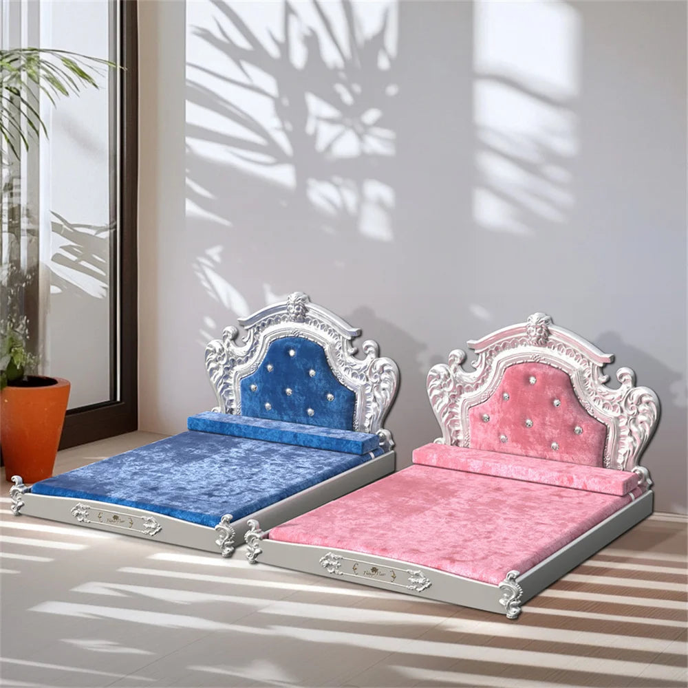 BORWARTCN Dutch Velvet Dog Bed With Headboard And Frame