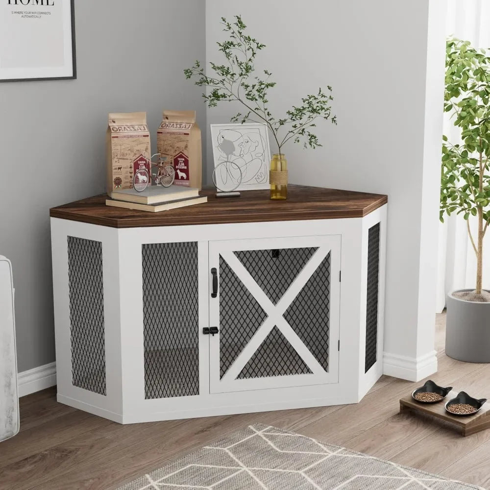 Guangbai Wooden Dog Kennel End Table with Mesh