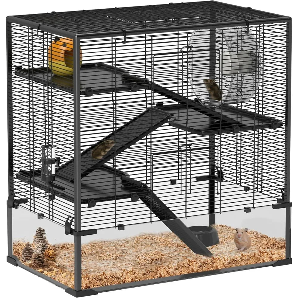 Large Hamster Cage with Deep Glass Bottom and Accessories