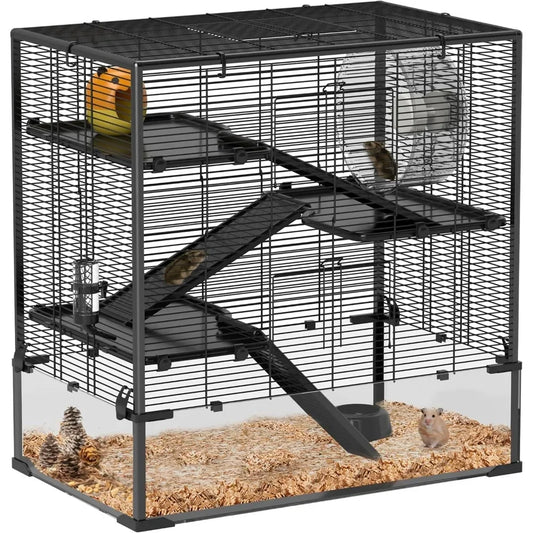 Large Hamster Cage with Deep Glass Bottom and Accessories