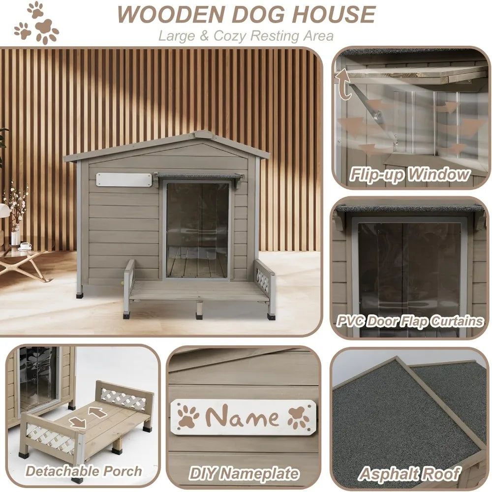 Dafify Outdoor Large Dog House with Porch and Removable Floor
