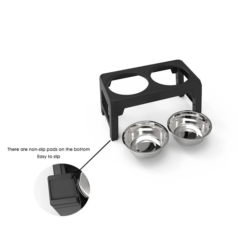 Adjustable Elevated Pet Dish Bowl with Stainless Steel Bowls