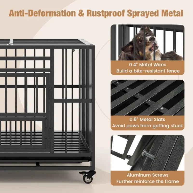 Foldable Heavy-Duty Metal Dog Cage with Lockable Wheels