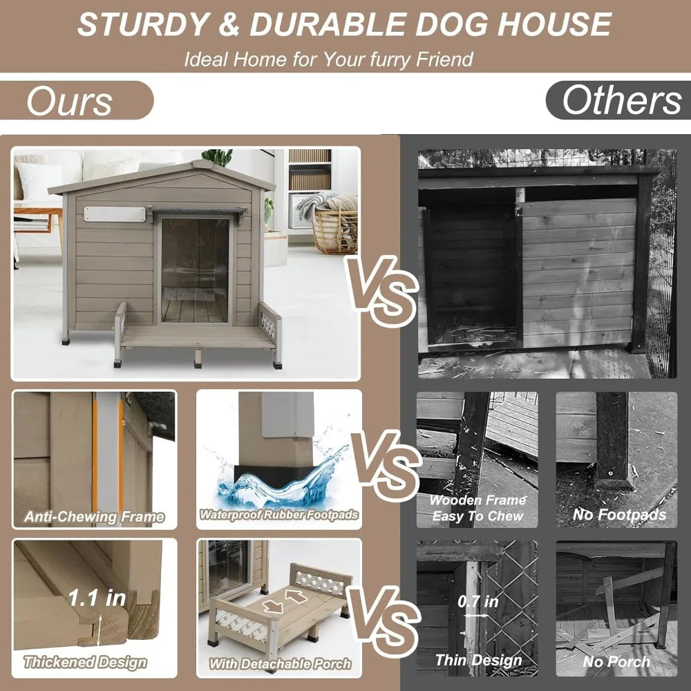 Dafify Outdoor Large Dog House with Porch and Removable Floor