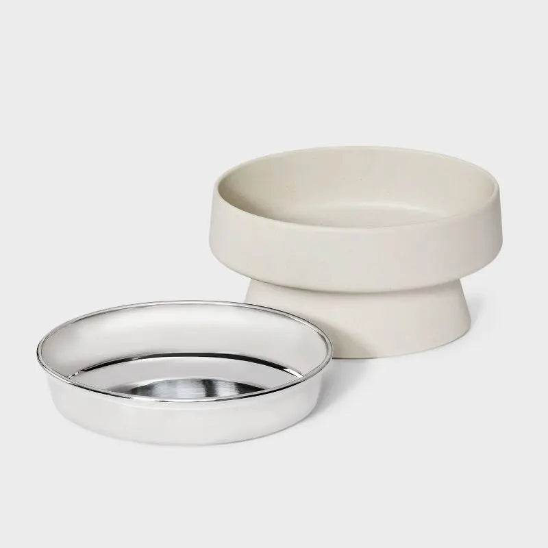 Elevated Pet Bowl 12oz Stainless Steel and Melamine Raised Dog Cat Dish with Wide Mouth Dishwasher Safe Gray Feeder
