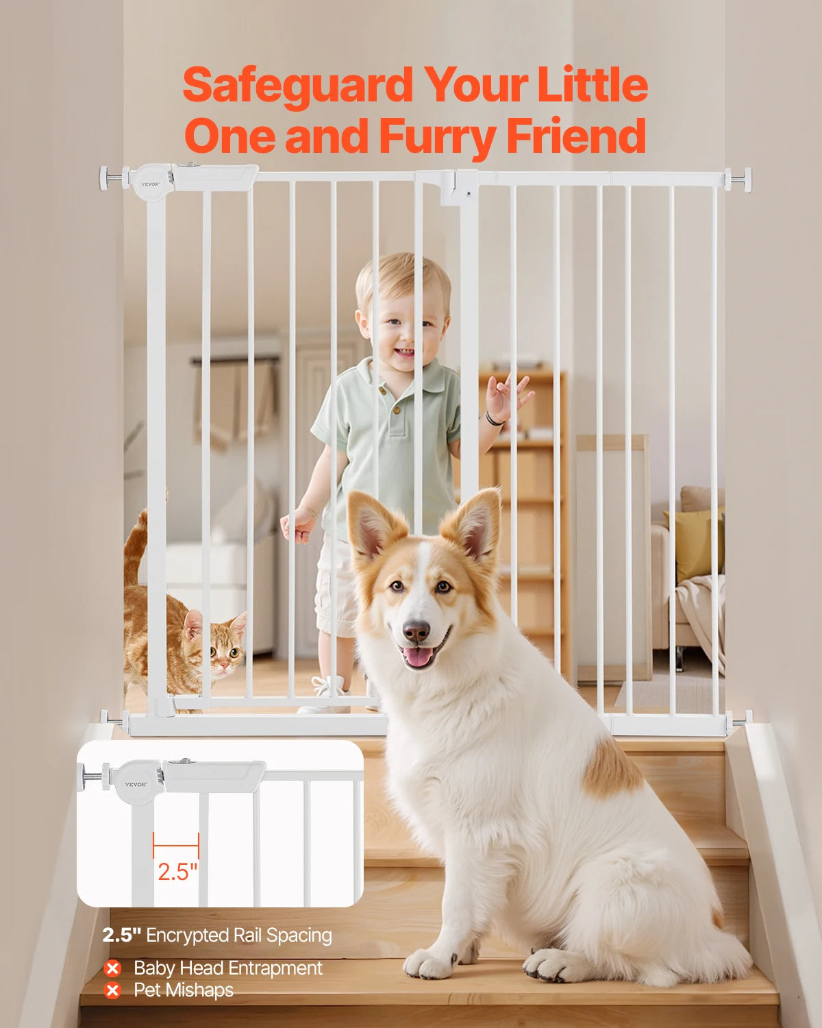 VEVOR Pressure Mount Dog Gate Easy Step Walk Thru