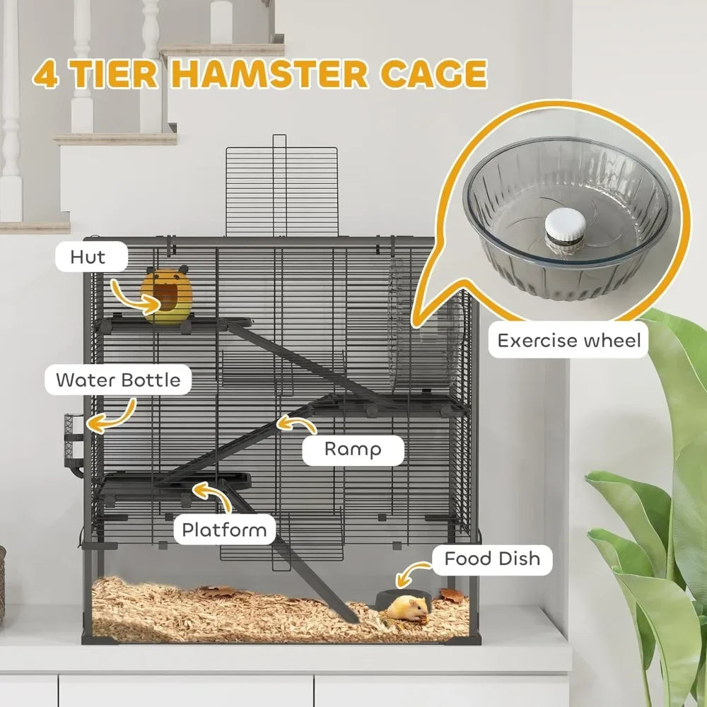 Large Hamster Cage with Deep Glass Bottom and Accessories