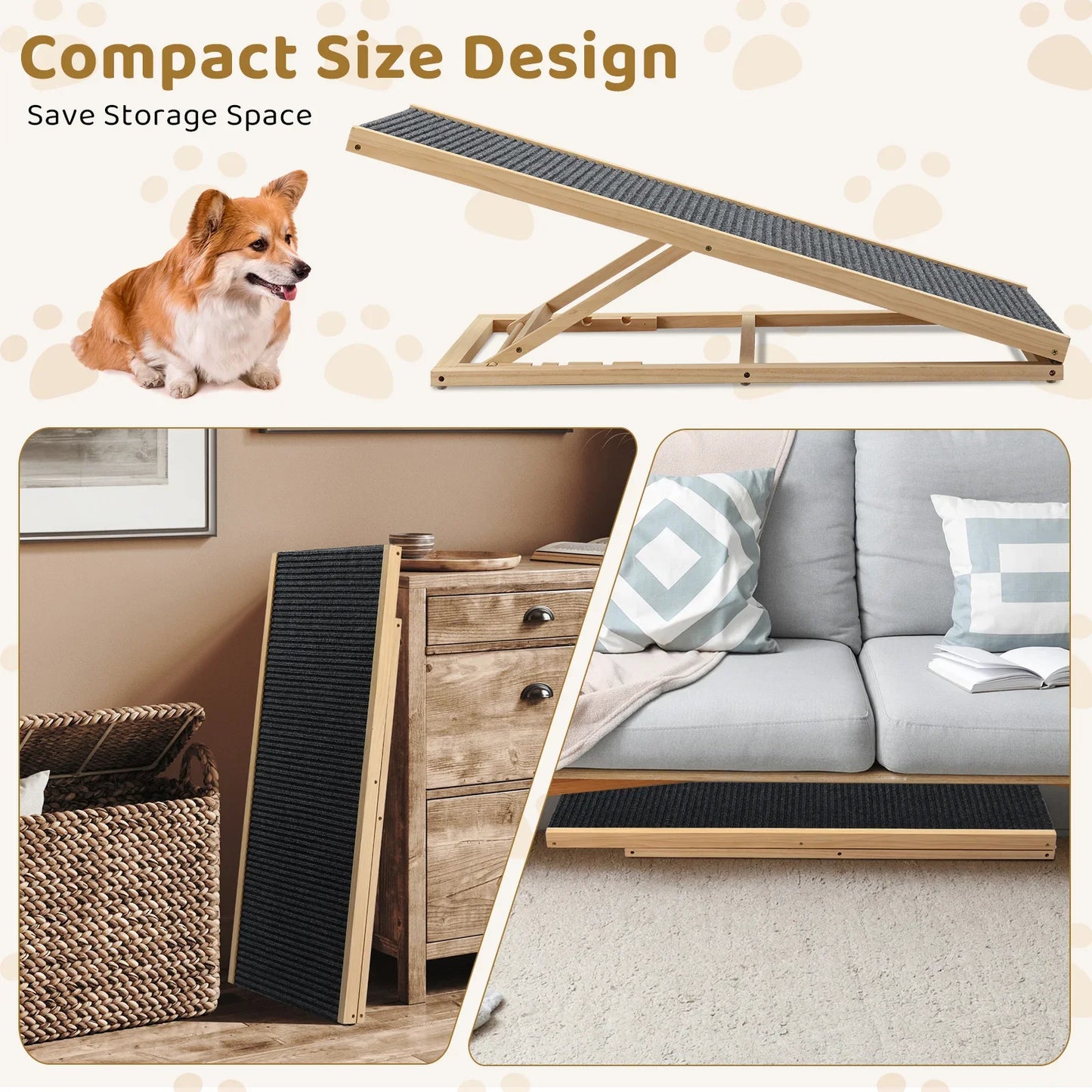 Foldable Wooden Dog Ramp Stairs Adjustable Height For Pets